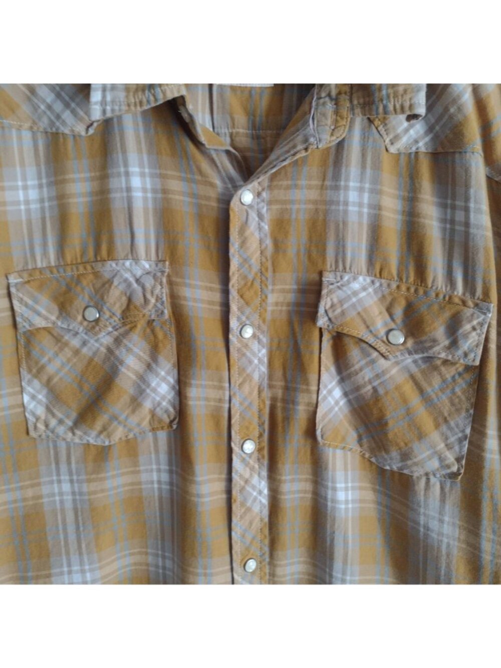 Levi's Mens Western Shirt XL Yellow Plaid Pearl Snap Dual Pocket - Picture 3 of 11